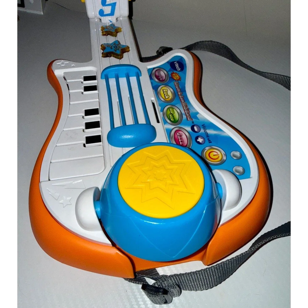 VTech Strum & Jam KidiBand 3-in-1 Guitar Piano Drums Orange White Blue WORKS